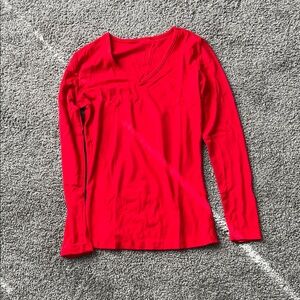 Women's Red V-Neck Long Sleeve Top
